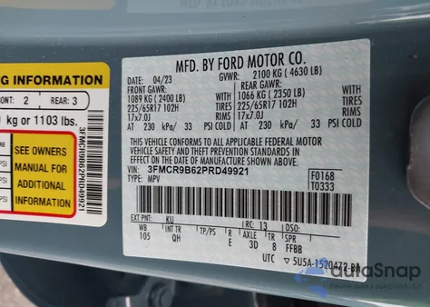 2023 Ford Bronco Sport Big Bend из США, поврежденный, VIN 3FMCR9B62PRD49921